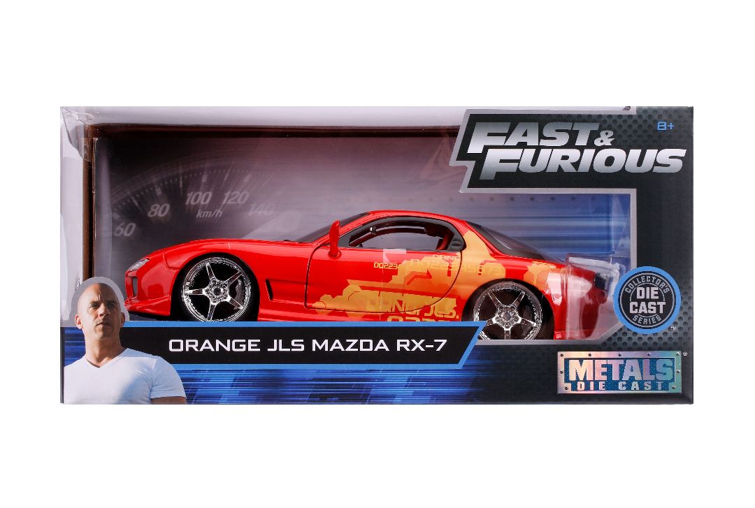 Voiture Miniature Mazda RX-7 Fast And Furious – Échelle 1/24 – Métal – Couleur Rouge/jaune – Collection Jada Toys