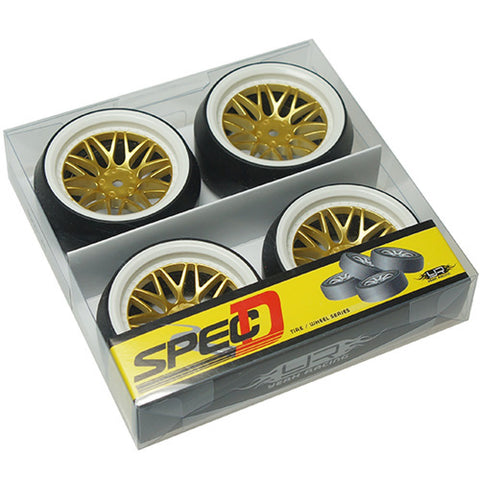 Spec D LS Wheel Offset +6 Or Blanc avec Pneu 4pcs Pour 1/10 Drift